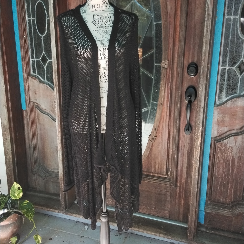 Women's EUC Lane Bryant Black crochet Shawl Collar Sweater/cover up size 14/16